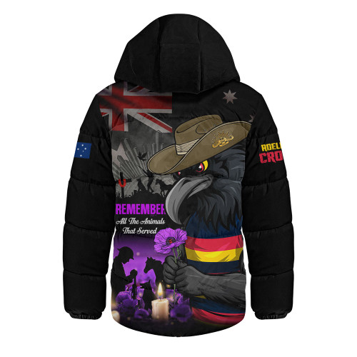 Adelaide Crows Hooded Padded Jacket Anzac Day In Memory Of Animals That Served