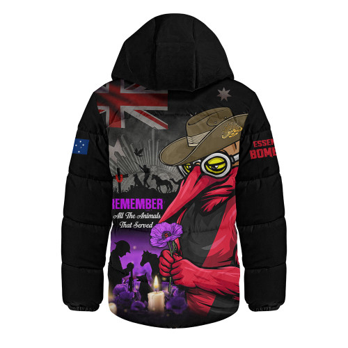 Essendon Hooded Padded Jacket Anzac Day In Memory Of Animals That Served