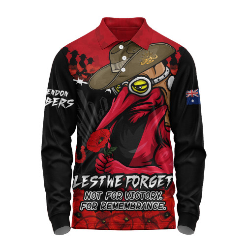 Essendon Long Sleeve Polo Shirt ANZAC Day Not For Victory For Remembrance