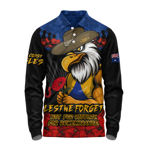 West Coast Eagles Long Sleeve Polo Shirt ANZAC Day Not For Victory For Remembrance