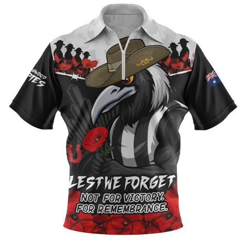 Collingwood Zip Polo Shirt ANZAC Day Not For Victory For Remembrance