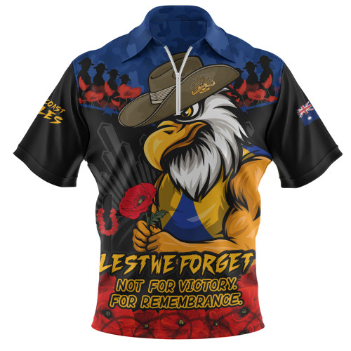 West Coast Eagles Zip Polo Shirt ANZAC Day Not For Victory For Remembrance
