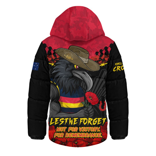 Adelaide Crows Hooded Padded Jacket ANZAC Day Not For Victory For Remembrance