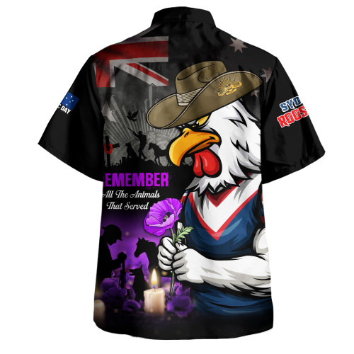 Sydney Roosters Hawaiian Shirt Anzac Day Purple Poppy And Animals That Served