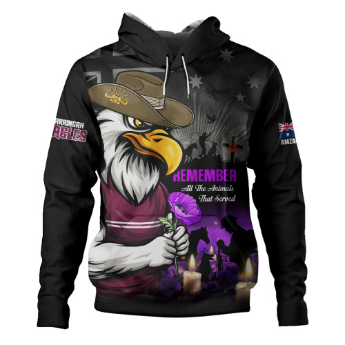 Manly Warringah Sea Eagles Hoodie Anzac Day Purple Poppy And Animals That Served