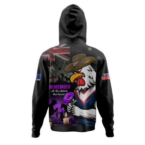 Sydney Roosters Hoodie Anzac Day Purple Poppy And Animals That Served