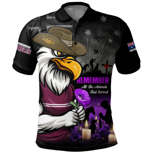Manly Warringah Sea Eagles Polo Shirt Anzac Day Purple Poppy And Animals That Served
