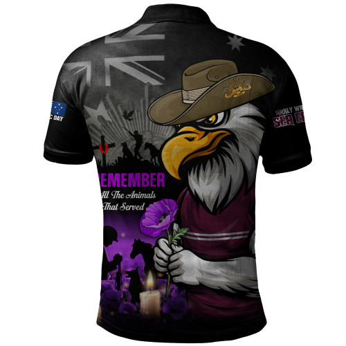 Manly Warringah Sea Eagles Polo Shirt Anzac Day Purple Poppy And Animals That Served