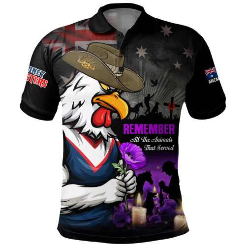 Sydney Roosters Polo Shirt Anzac Day Purple Poppy And Animals That Served