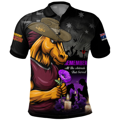 Brisbane Broncos Polo Shirt Anzac Day Purple Poppy And Animals That Served