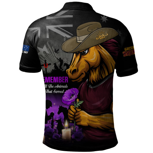 Brisbane Broncos Polo Shirt Anzac Day Purple Poppy And Animals That Served
