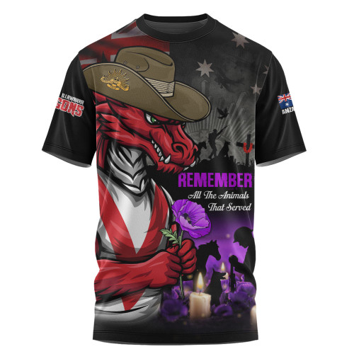 St. George Illawarra Dragons T-Shirt Anzac Day Purple Poppy And Animals That Served