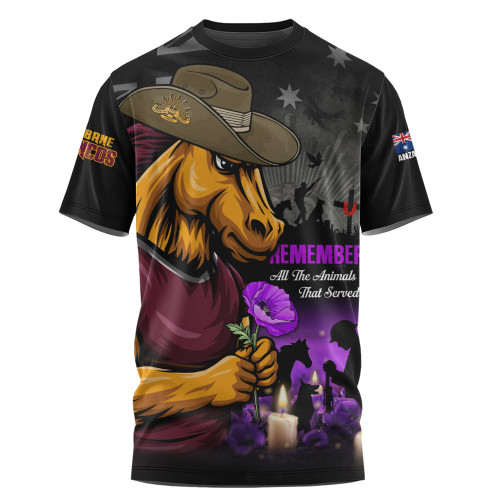 Brisbane Broncos T-Shirt Anzac Day Purple Poppy And Animals That Served