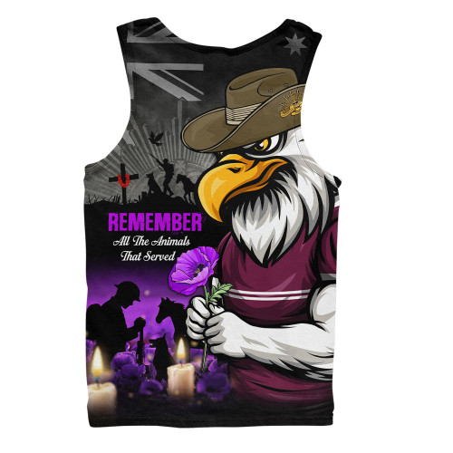 Manly Warringah Sea Eagles Men Singlet Anzac Day Purple Poppy And Animals That Served