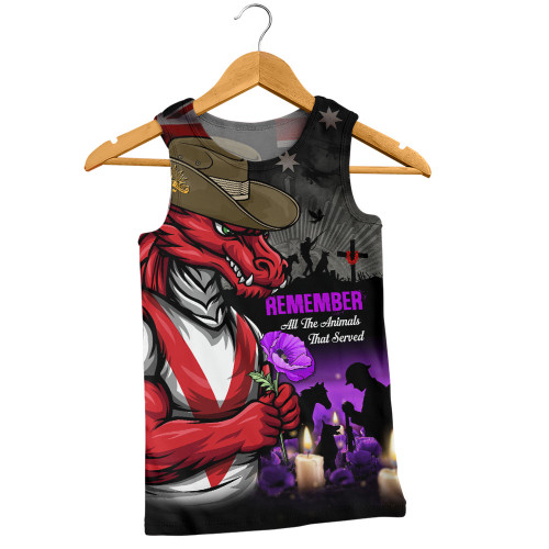 St. George Illawarra Dragons Men Singlet Anzac Day Purple Poppy And Animals That Served