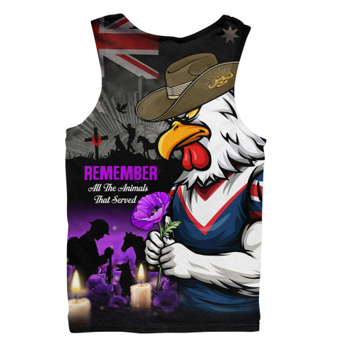 Sydney Roosters Men Singlet Anzac Day Purple Poppy And Animals That Served