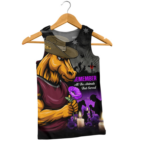 Brisbane Broncos Men Singlet Anzac Day Purple Poppy And Animals That Served