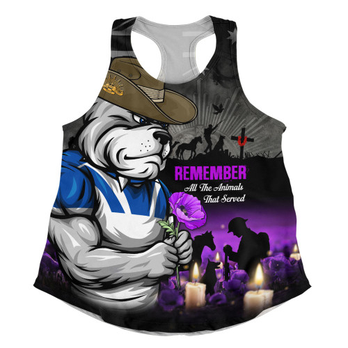Canterbury-Bankstown Bulldogs Women Racerback Singlet Anzac Day Purple Poppy And Animals That Served