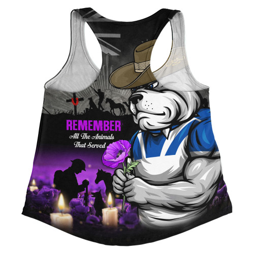 Canterbury-Bankstown Bulldogs Women Racerback Singlet Anzac Day Purple Poppy And Animals That Served