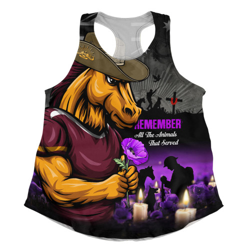 Brisbane Broncos Women Racerback Singlet Anzac Day Purple Poppy And Animals That Served