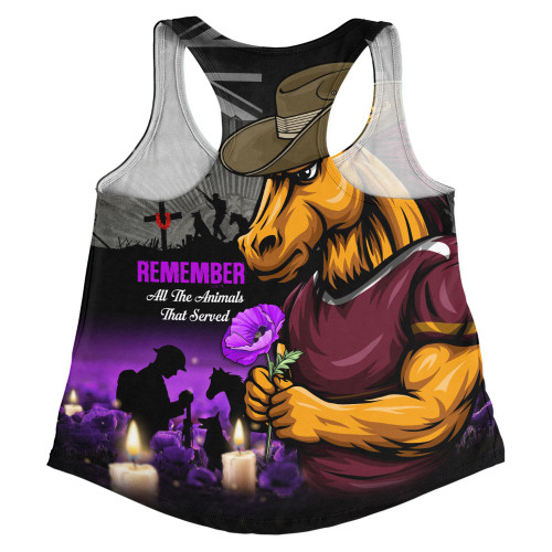 Brisbane Broncos Women Racerback Singlet Anzac Day Purple Poppy And Animals That Served