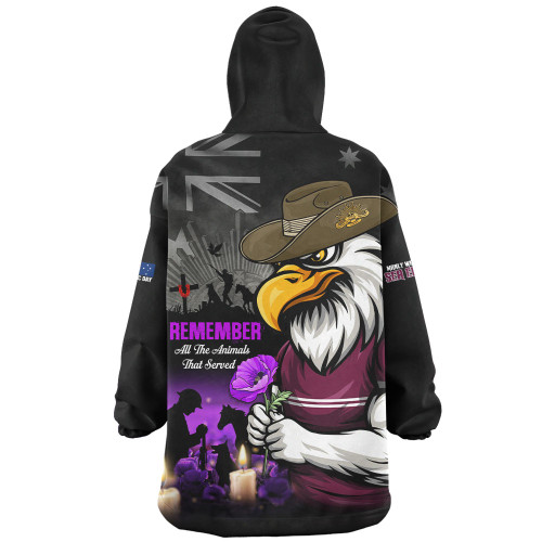 Manly Warringah Sea Eagles Snug Hoodie Anzac Day Purple Poppy And Animals That Served