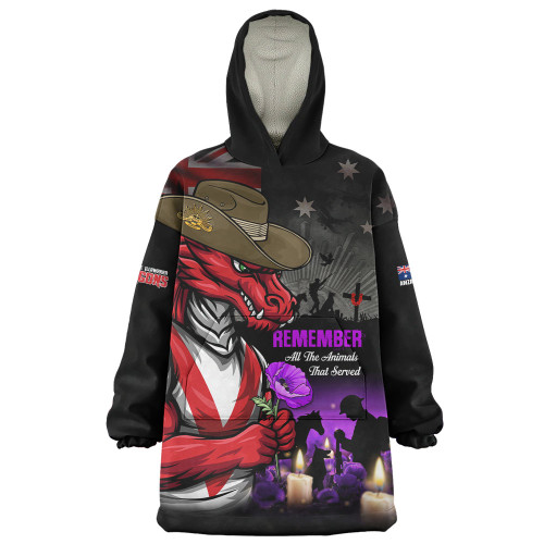St. George Illawarra Dragons Snug Hoodie Anzac Day Purple Poppy And Animals That Served