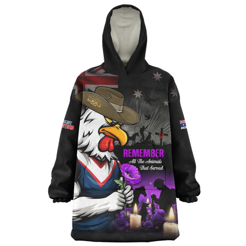 Sydney Roosters Snug Hoodie Anzac Day Purple Poppy And Animals That Served