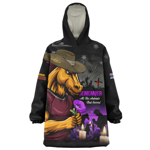 Brisbane Broncos Snug Hoodie Anzac Day Purple Poppy And Animals That Served