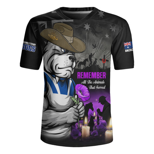 Canterbury-Bankstown Bulldogs Rugby Jersey Anzac Day Purple Poppy And Animals That Served