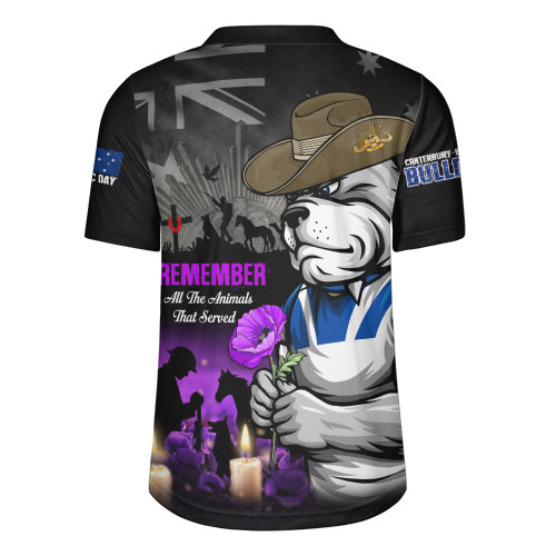Canterbury-Bankstown Bulldogs Rugby Jersey Anzac Day Purple Poppy And Animals That Served