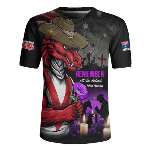 St. George Illawarra Dragons Rugby Jersey Anzac Day Purple Poppy And Animals That Served