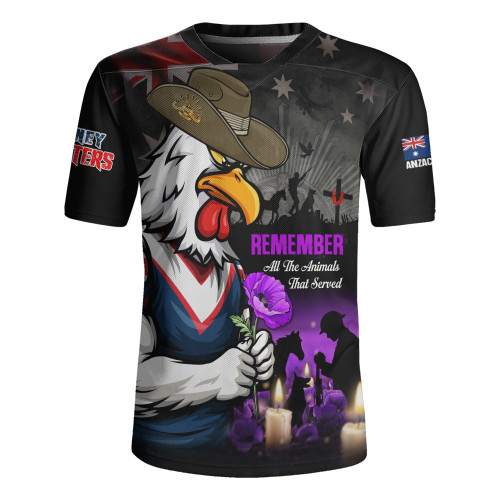 Sydney Roosters Rugby Jersey Anzac Day Purple Poppy And Animals That Served