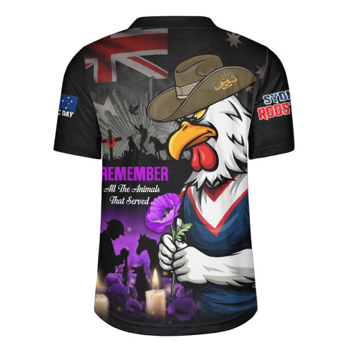 Sydney Roosters Rugby Jersey Anzac Day Purple Poppy And Animals That Served