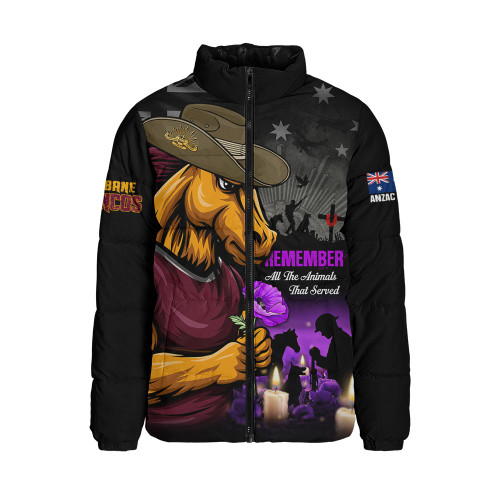 Brisbane Broncos Padded Jacket Anzac Day Purple Poppy And Animals That Served
