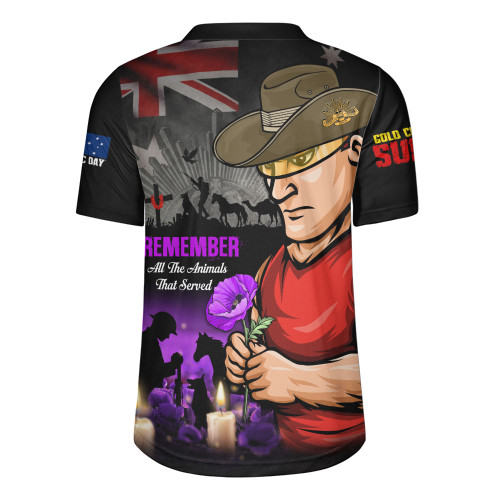 Gold Coast SUNS Rugby Jersey Anzac Day Purple Poppy And Animals That Served