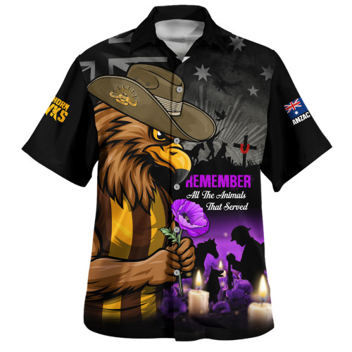 Hawthorn Hawaiian Shirt Anzac Day In Memory Of Animals That Served