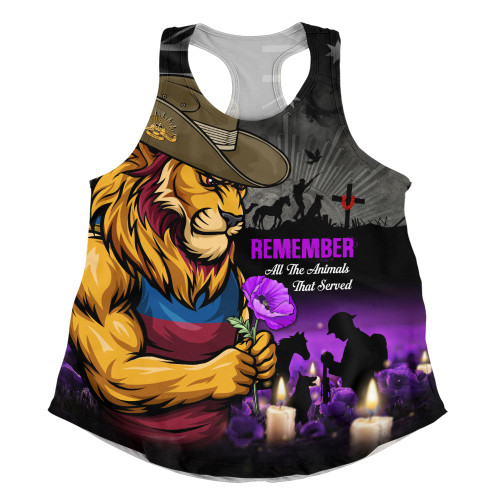 Brisbane Lions Women Racerback Singlet Anzac Day In Memory Of Animals That Served