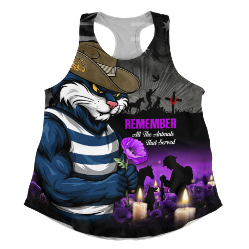 Geelong Cats Women Racerback Singlet Anzac Day In Memory Of Animals That Served