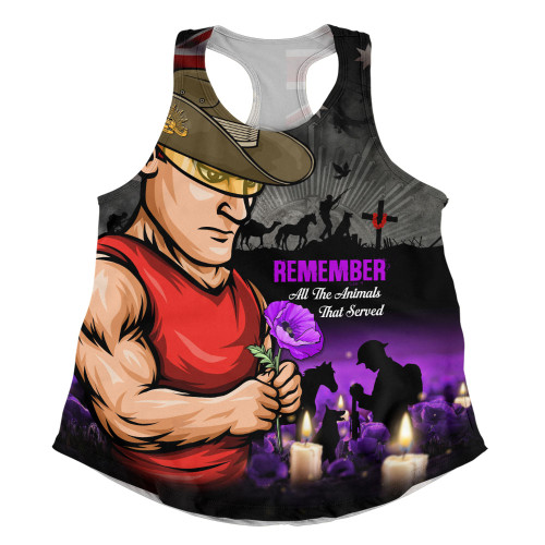 Gold Coast SUNS Women Racerback Singlet Anzac Day In Memory Of Animals That Served