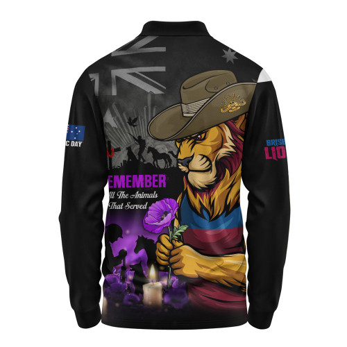 Brisbane Lions Long Sleeve Polo Shirt Anzac Day In Memory Of Animals That Served