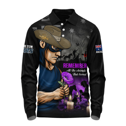 Carlton Long Sleeve Polo Shirt Anzac Day In Memory Of Animals That Served