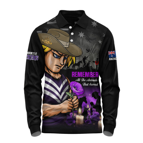 Fremantle Long Sleeve Polo Shirt Anzac Day In Memory Of Animals That Served