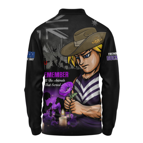 Fremantle Long Sleeve Polo Shirt Anzac Day In Memory Of Animals That Served