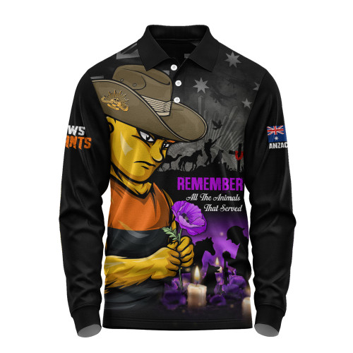 GWS GIANTS Long Sleeve Polo Shirt Anzac Day In Memory Of Animals That Served