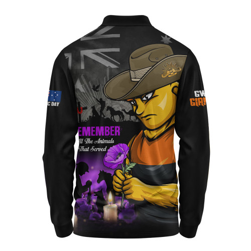 GWS GIANTS Long Sleeve Polo Shirt Anzac Day In Memory Of Animals That Served