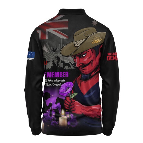 Melbourne Long Sleeve Polo Shirt Anzac Day In Memory Of Animals That Served