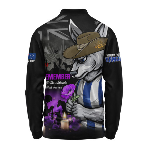 North Melbourne Long Sleeve Polo Shirt Anzac Day In Memory Of Animals That Served