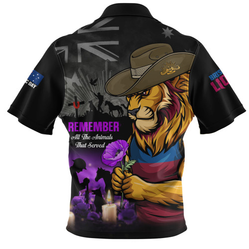 Brisbane Lions Zip Polo Shirt Anzac Day In Memory Of Animals That Served