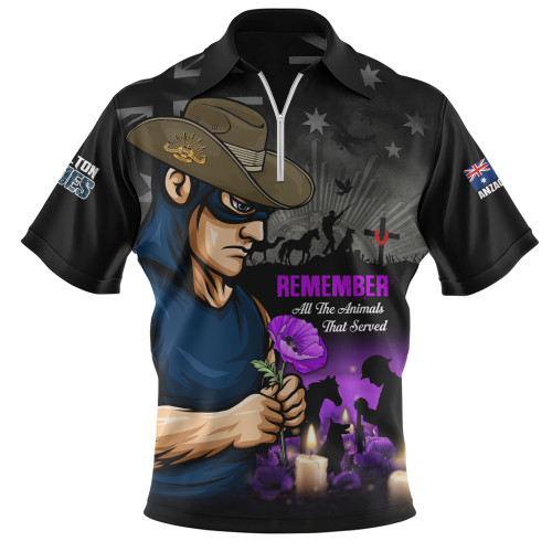 Carlton Zip Polo Shirt Anzac Day In Memory Of Animals That Served
